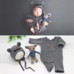 Neugeborenen-Fotografie-Kleidung, Baby-Strickoverall + Mütze + Mäusepuppe, dreiteiliges Set, Mouse Doll Set(White), Mouse Doll Set (Pink), Mouse Doll Set (Grey), Mouse Doll Set (Brown)