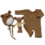 Neugeborenen-Fotografie-Kleidung, Baby-Strickoverall + Mütze + Mäusepuppe, dreiteiliges Set, Mouse Doll Set(White), Mouse Doll Set (Pink), Mouse Doll Set (Grey), Mouse Doll Set (Brown) – Bild 2