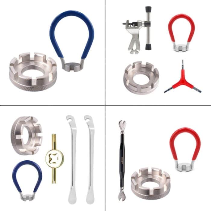 Mountainbike-Speichenschlüssel-Set aus Chrom-Molybdän-Stahl, Silver 8 Port+Spoke Wrench, 4pcs/set Spoke Tools, Wrench+Spoke Wrench+Valve Core Lock+2 Tire Lever, Red Wrench+Silver 8 Port+Wrench, Blue Wrench+Silver 8 Port+Wrench... – Bild 2