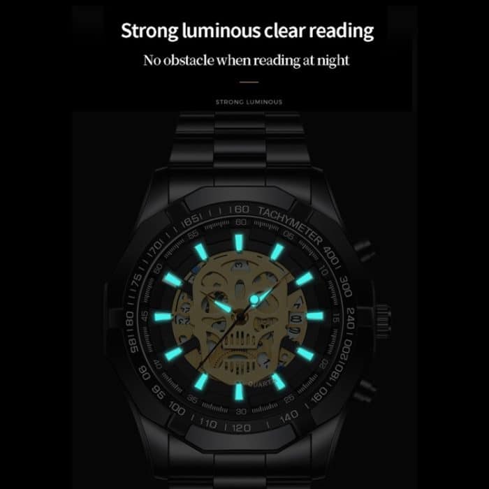 BINBOND S034 30M wasserdichte Quarzuhr Totenkopf Skelett leuchtende Uhr – Bild 5