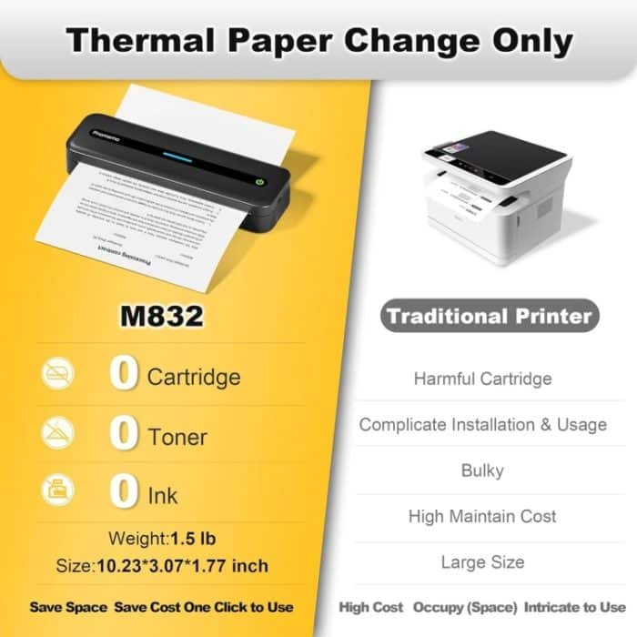 Phomemo M832 300dpi kabelloser tragbarer Thermodrucker, A4 Version, Letter Version – Bild 4