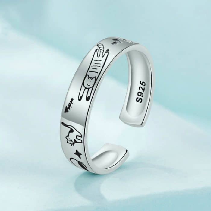 Gravierter Katzen-Graffiti-Ring aus Sterlingsilber – Bild 3