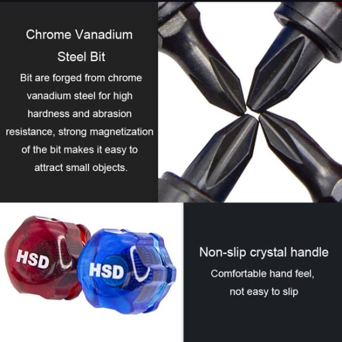 Tragbarer Kreuzschlitz- und gerader 2-in-1-Schraubendreher mit kurzem Griff und Magnetismus, HSD HS-105, HSD HS-206 – Bild 6