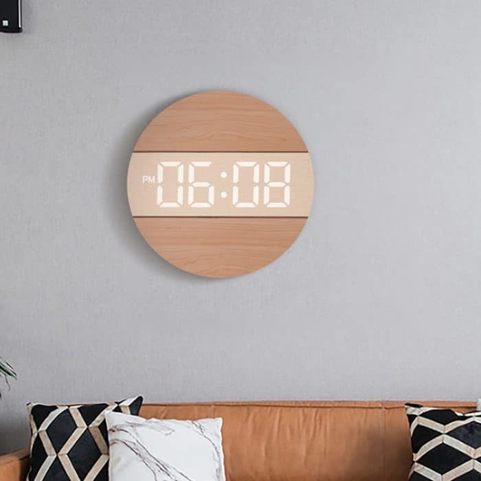 G218B Holz Wohnzimmer Digital Display Uhr Home Dekoration Wanduhr – Bild 2