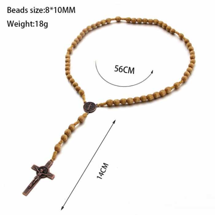 Holzperlen handgemachte Draht Vintage Kreuz Halskette – Bild 3