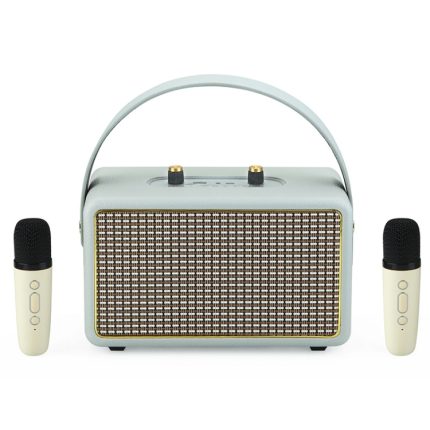 Tragbarer Karaoke-Bluetooth-Lautsprecher aus Holz mit Lederstruktur