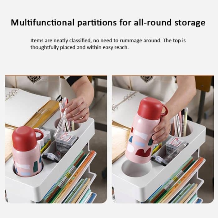 5-lagiger beweglicher Trolley-Aufbewahrungsständer aus Kunststoff für vertikale Bücherregale für Studentenbücher – Bild 4