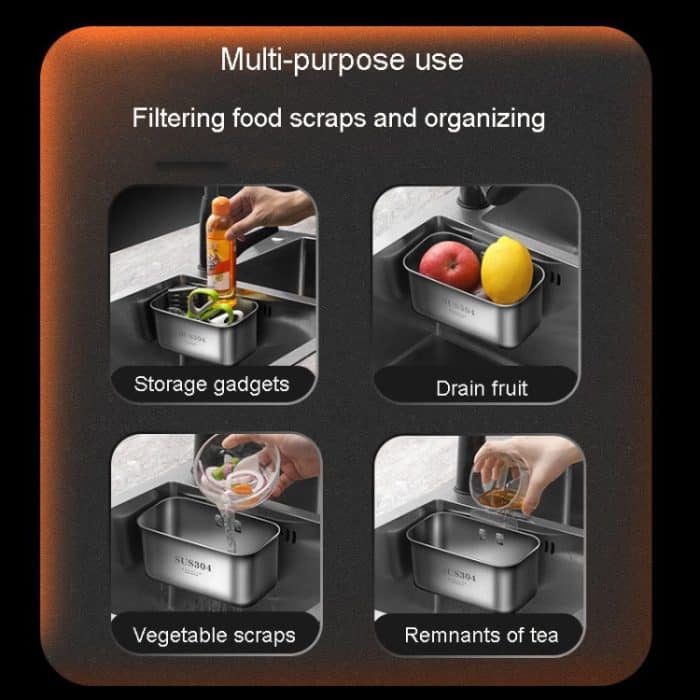 Kacheeg Filter- und Entwässerungsregal für Speisereste für Tanks, Waschbecken, Aufbewahrung, Müllregal, Rectangular Silver, Rectangular Black, Extended Silver, Extended Black, Triangle Silver – Bild 7