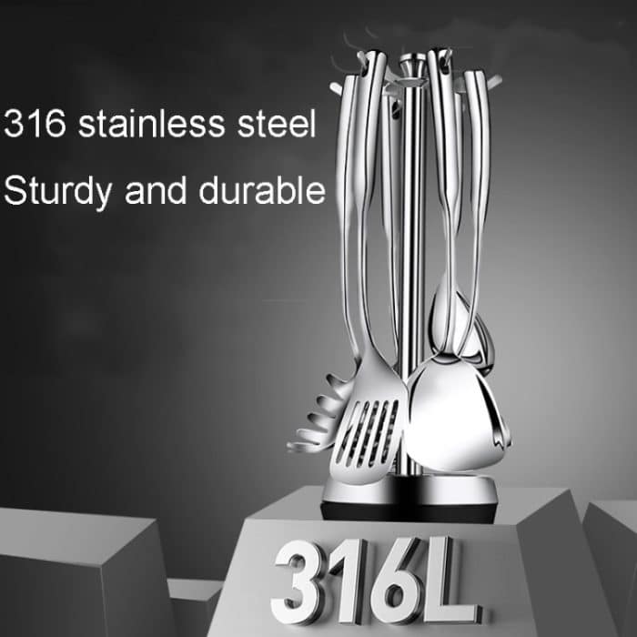 Kacheeg Haushalts-Edelstahl-Spachtel, Küchenutensilien, Kochutensilien, Spatula, Soup Spoon, Leaky Spoon, Frying Spatula, Noodle Scoop, Rice Spoon, Storage Frame – Bild 4