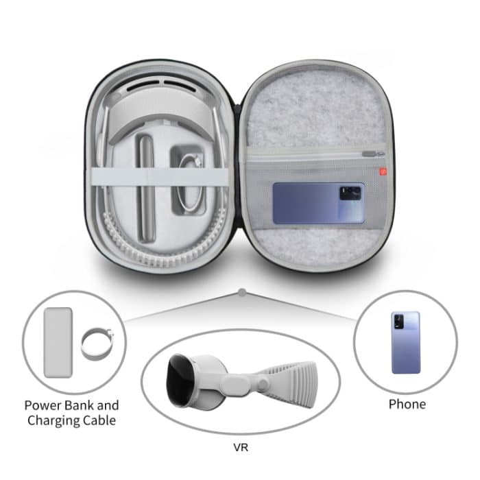 JYS-APP001 Für Apple Vision Pro Headset Lagerung Tasche VR Gläser Anti-Kratzen Tragbare Tasche, Gray Linen, Gray Felt – Bild 3