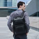 Bopai 61-123291 Laptop-Rucksack aus erstklassigem Rindsleder mit großem Fassungsvermögen und USB+Typ-C-Anschluss, Lychee Pattern, Falling Pattern – Bild 14