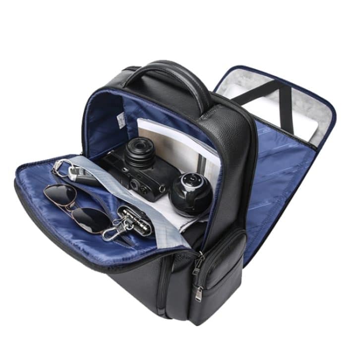 Bopai 61-123291 Laptop-Rucksack aus erstklassigem Rindsleder mit großem Fassungsvermögen und USB+Typ-C-Anschluss, Lychee Pattern, Falling Pattern – Bild 4