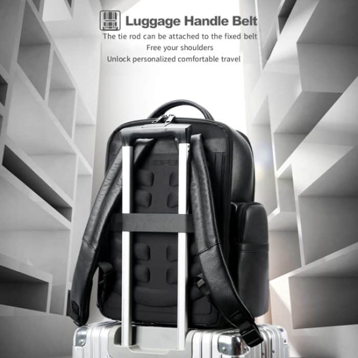 Bopai 61-123291 Laptop-Rucksack aus erstklassigem Rindsleder mit großem Fassungsvermögen und USB+Typ-C-Anschluss, Lychee Pattern, Falling Pattern – Bild 11