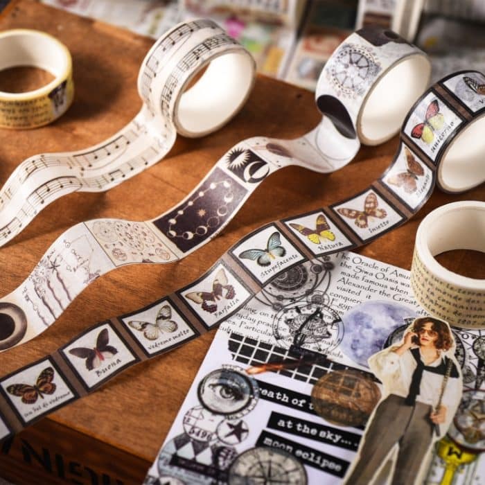 18rolls /Box Nostalgische Speicher Washi Band Set Retro Stil DIY Sammelalbum Aufkleber, Forest Dense Language, Gifts of Mountain Forests, World Travele, Sealing Manuscript, Cosmic Nebula, Elegant Prelude – Bild 8