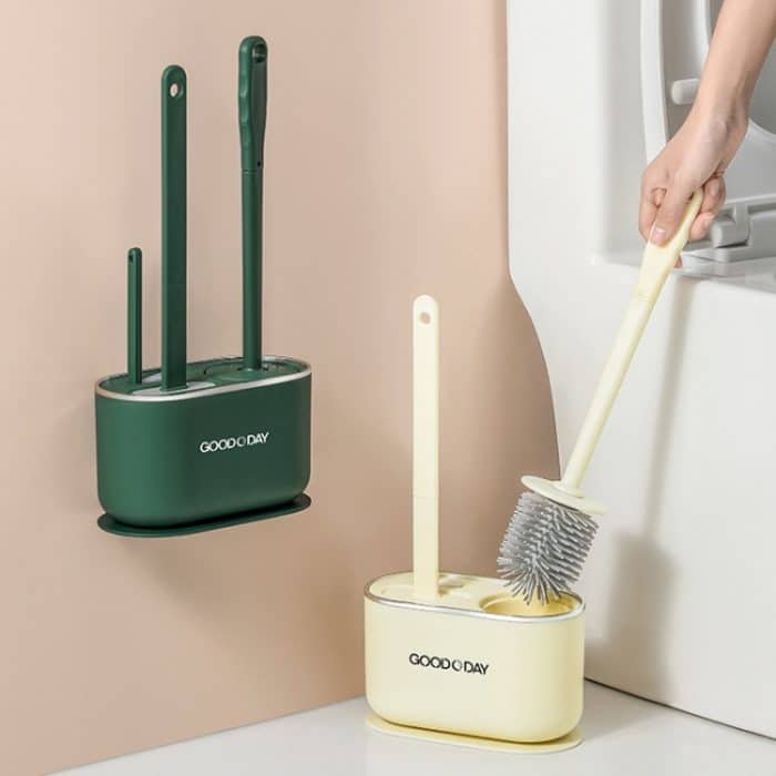 3 in 1 No Punch Wand montiert WC-Bürste Haushalt TPR Borsten Badezimmer Reinigungsbürste mit Basis – Bild 2