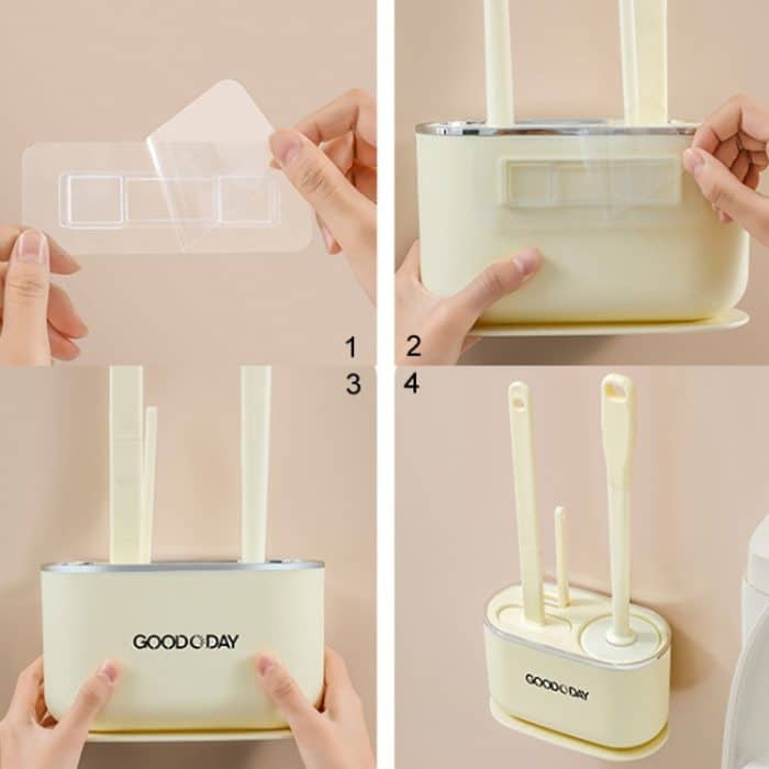 3 in 1 No Punch Wand montiert WC-Bürste Haushalt TPR Borsten Badezimmer Reinigungsbürste mit Basis – Bild 12