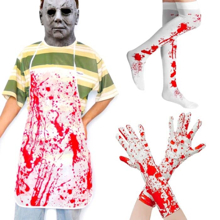 Halloween Party Dekoration Blut Druck Maskerade Requisiten Horror Kostüm Cosplay Requisiten, Bloodstained Gloves, Bloodstained Socks, Bloody Apron, Bloody Skirt – Bild 4