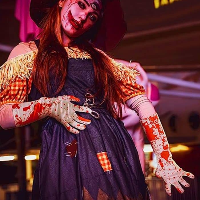 Halloween Party Dekoration Blut Druck Maskerade Requisiten Horror Kostüm Cosplay Requisiten, Bloodstained Gloves, Bloodstained Socks, Bloody Apron, Bloody Skirt – Bild 7