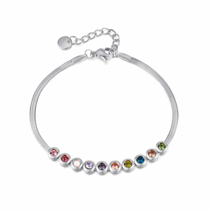 TBD0605227801.jpg OPK GS1431 Titan Stahl Bunte Zirkonia Hand Schmuck Edelstahl Flache Kette Armband – Bild 1
