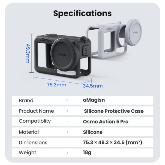 Für DJI Osmo Action 5 Pro aMagisn Silikon-Schutzhülle mit Trageband und Objektivdeckel – Bild 9
