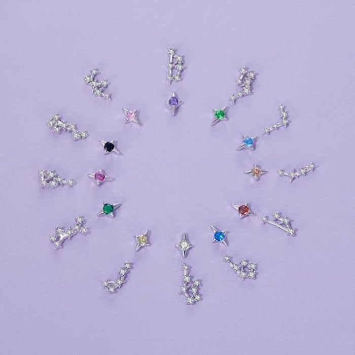 S925 Sterling Silver Inlaid Zircon Twelve Constellation Earrings – Bild 3