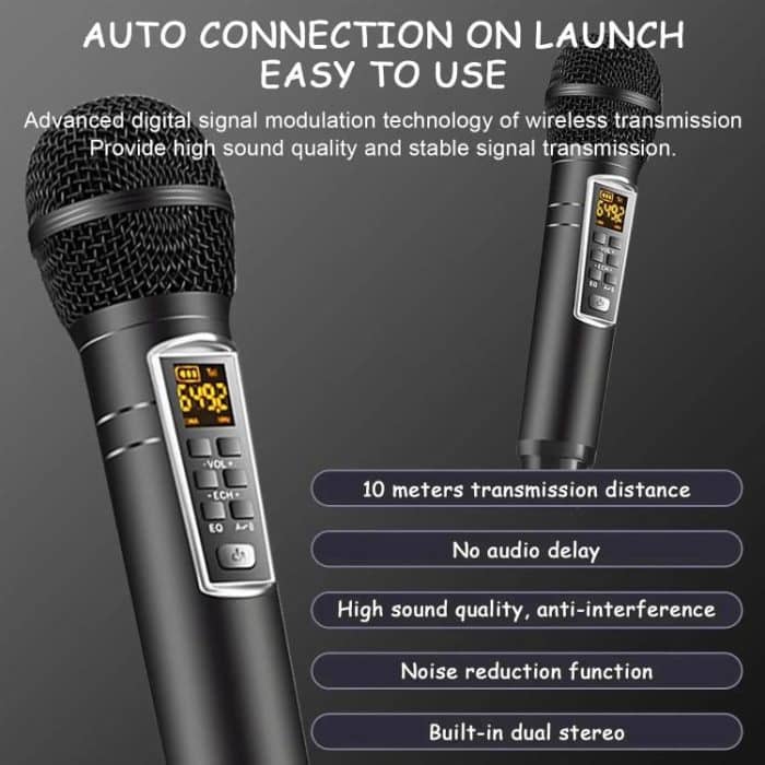 SDRD Wooden Box Karaoke Machine With Wireless Dual Mics All-In-One Speaker System Supports U Disk/TF Card – Bild 7