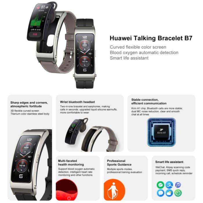 Original Huawei TalkBand B7 Smart-Armband, 1,53-Zoll-Bildschirm, unterstützt Bluetooth-Anruf / Herzfrequenz / Blutsauerstoff / Schlafüberwachung – Bild 6