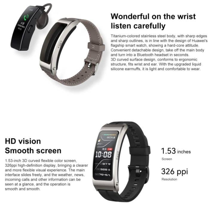 Original Huawei TalkBand B7 Smart-Armband, 1,53-Zoll-Bildschirm, unterstützt Bluetooth-Anruf / Herzfrequenz / Blutsauerstoff / Schlafüberwachung – Bild 7