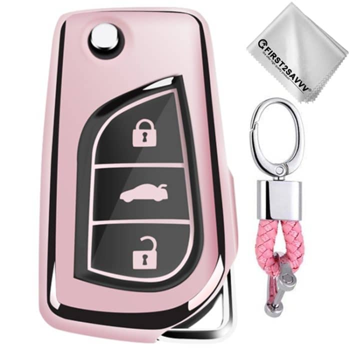 Einteilige TPU-Autoschlüsselhülle mit galvanischer Öffnung und vollständiger Abdeckung und Schlüsselring für Toyota Yaris L / Corrolla / Yaris L / Camry / Vios / Highlander, Pink, Blue, Red, Silver – Bild 2