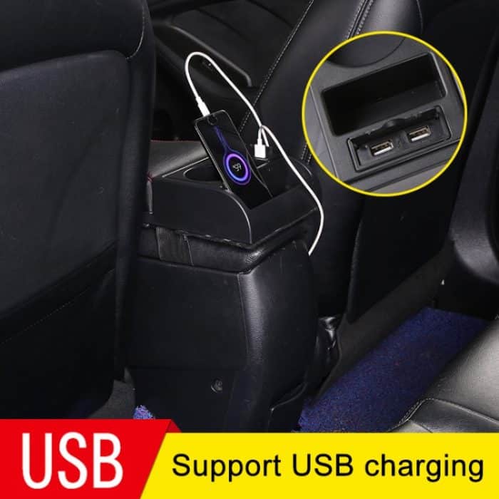 Auto-Multifunktions-Dual-USB-Armlehnenbox-Booster-Pad, gerader Typ aus Kohlefaser-Leder, Carbon Fiber Straight Type (Black), Carbon Fiber Straight Type (Black Red), Carbon Fiber Straight Type (Black White) – Bild 4