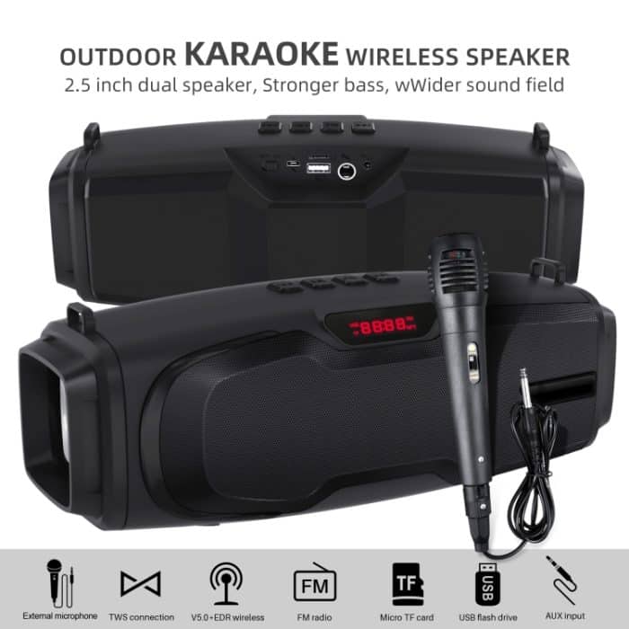 Neuer Rixing NR-6012M Bluetooth 5.0 tragbarer kabelloser Outdoor-Karaoke-Bluetooth-Lautsprecher mit Mikrofon und Schultergurt, NR-6012M(Black), NR-6012M(Red), NR-6012M(Blue), NR-6012M(Green) – Bild 2