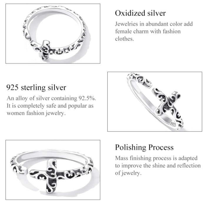 S925 Sterling Silber Retro Cross Women Ring – Bild 4