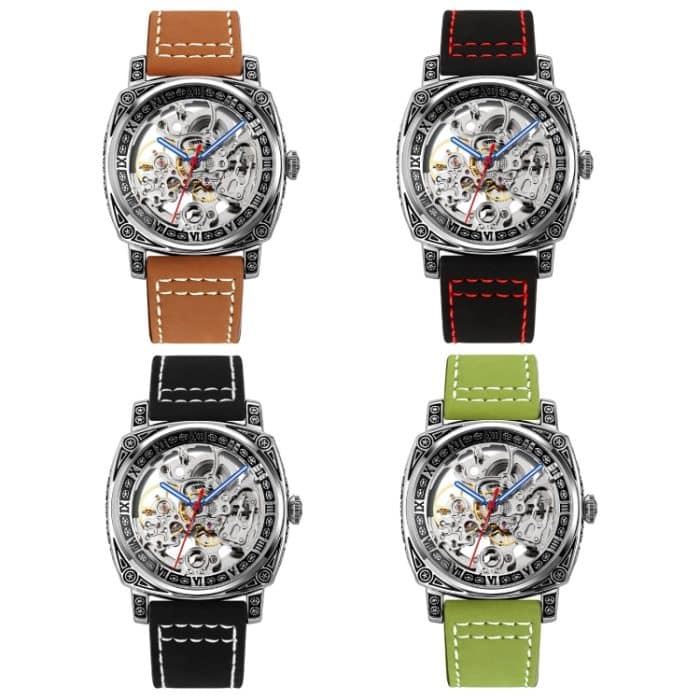 SKMEI 9271 Edelstahl-Schnalle, Lederarmband, wasserdichte mechanische Uhr – Bild 2