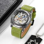 SKMEI 9271 Edelstahl-Schnalle, Lederarmband, wasserdichte mechanische Uhr – Bild 5