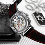 SKMEI 9271 Edelstahl-Schnalle, Lederarmband, wasserdichte mechanische Uhr – Bild 6