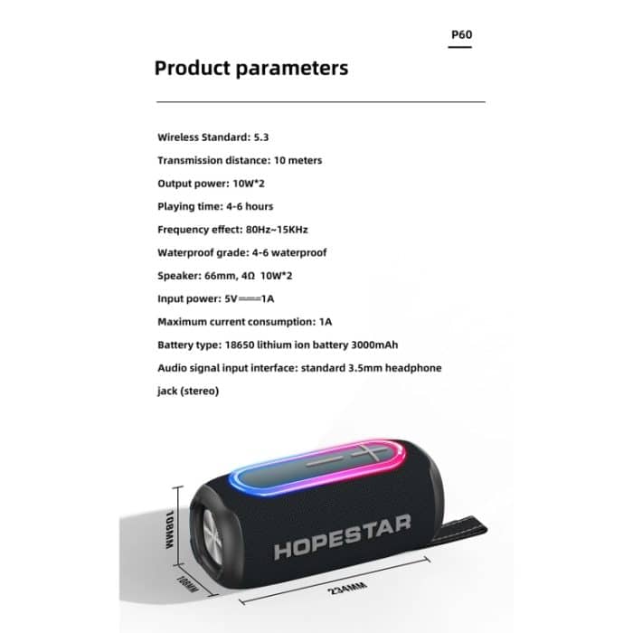 HOPESTAR P60 IPX6 Wasserdichter 10W 66mm Outdoor-Bluetooth-Lautsprecher – Bild 3