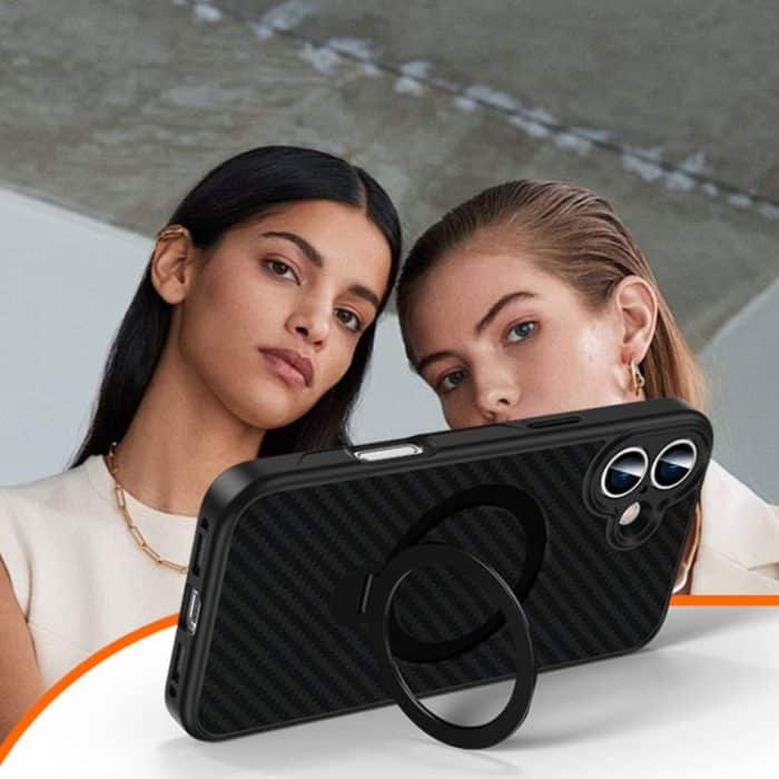 Kohlefaser-MagSafe-Telefonhülle mit 360 Grad drehbarer Halterung – Bild 7