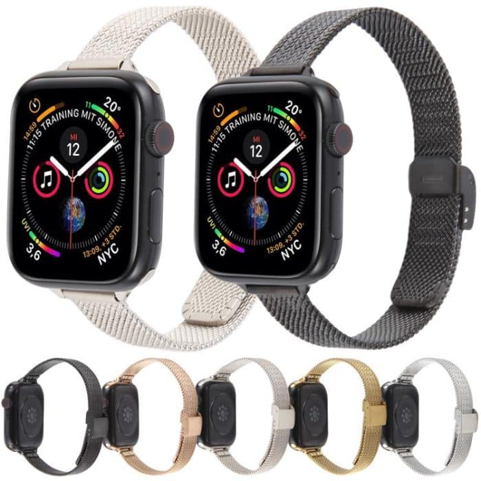 Integrated Buckle Embossed Slim Milanese Metal Watch Band, For Apple Watch 46mm / 49mm / 45mm / 44mm, For Apple Watch 42mm / 41mm / 40mm / 38mm – Bild 5
