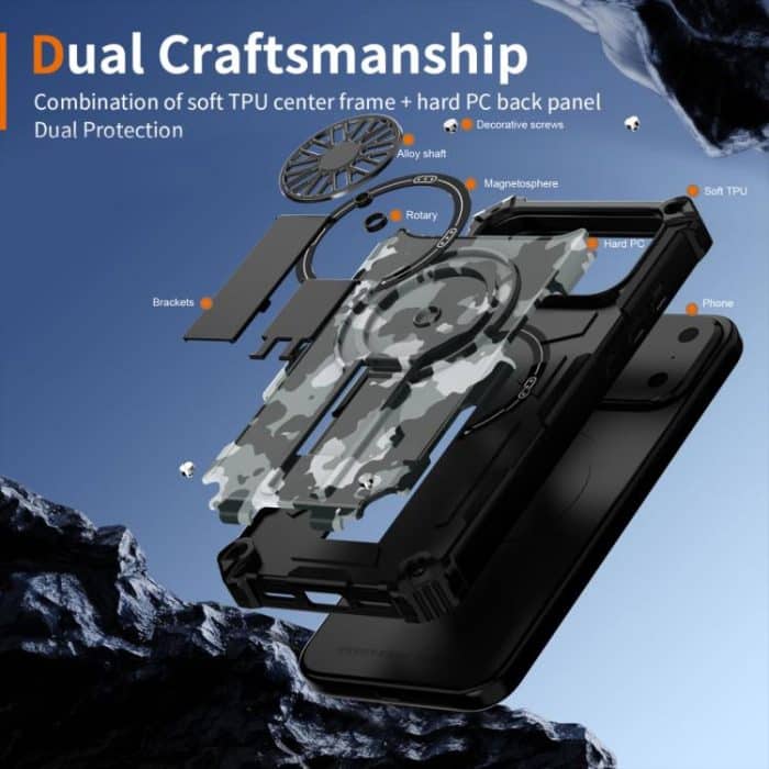 Camouflage Kickstand Rotating Shaft MagSafe Phone Case, For iPhone 16, For iPhone 15 Pro Max, For iPhone 15 Pro – Bild 6