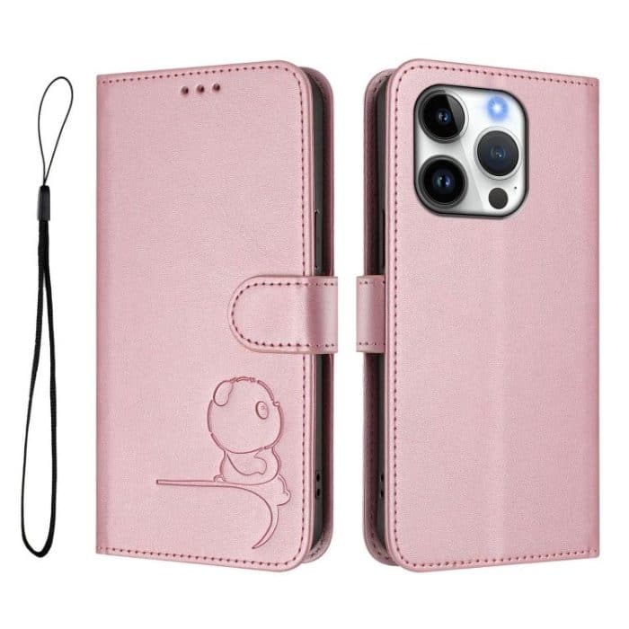 Litter Panda Embossing RFID Leather Phone Case with Lanyard, For iPhone 15, For iPhone 14 Plus, For iPhone 14 / 13, For iPhone 14 Pro – Bild 2