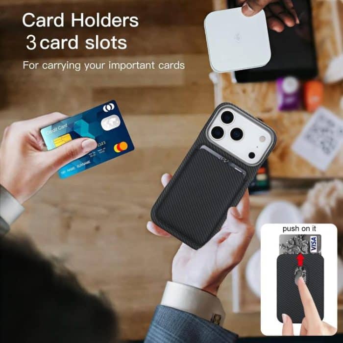 Carbon Fiber MagSafe Magnetic Card Holder Phone Case, For iPhone 16 Pro Max, iPhone 16 Pro, For iPhone 16 Plus, For iPhone 16 – Bild 7