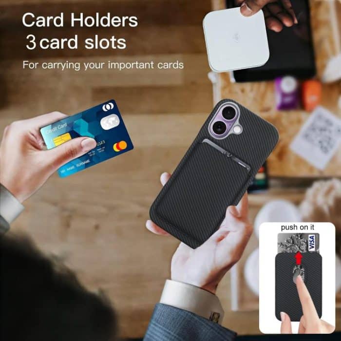 Carbon Fiber MagSafe Magnetic Card Holder Phone Case, For iPhone 15 Pro Max, For iPhone 15 Pro, For iPhone 15 Plus, For iPhone 15 – Bild 7