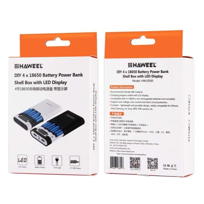 HAWEEL DIY 4 x 18650 Akku (nicht im Lieferumfang enthalten), 10000 mAh Power Bank Shell Box mit 2 x USB-Ausgang und Display für iPhone, Galaxy, Sony, HTC, Google, Huawei, Xiaomi, Lenovo und andere Smartphones, DIY 4 x 18650 10000mAh  Battery (US)... – Bild 6