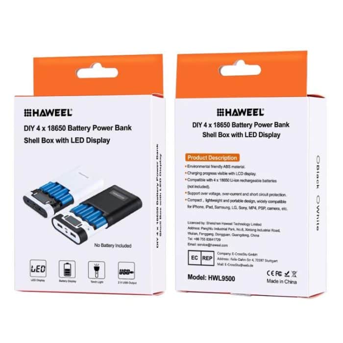 HAWEEL DIY 4 x 18650 Akku (nicht im Lieferumfang enthalten), 10000 mAh Power Bank Shell Box mit 2 x USB-Ausgang und Display für iPhone, Galaxy, Sony, HTC, Google, Huawei, Xiaomi, Lenovo und andere Smartphones, DIY 4 x 18650 10000mAh  Battery (US)... – Bild 13