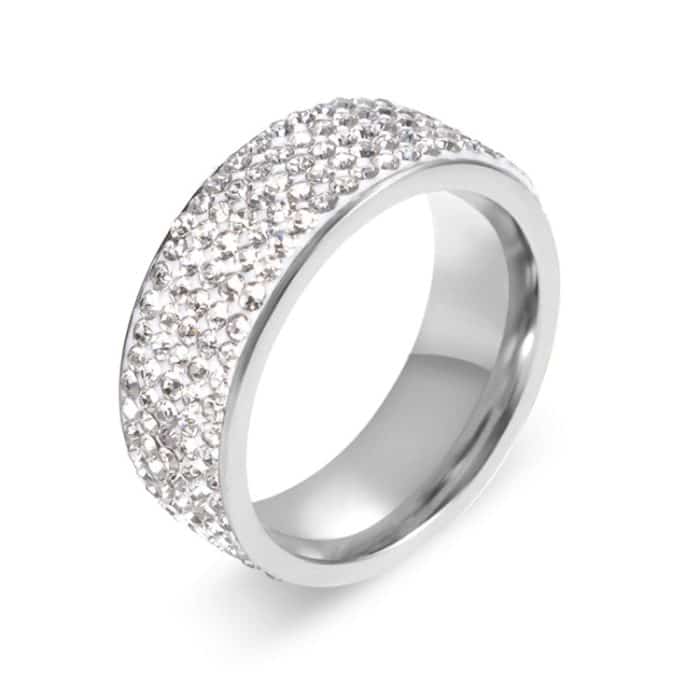 Ewigkeitsring aus Edelstahl für Eheringe, Verlobungsversprechen, runder Kristall und eingelegte Strasssteine, 57 mm, US-Größe: 10, Innendurchmesser: 20 mm, Umfang: 62,8 mm – Bild 2