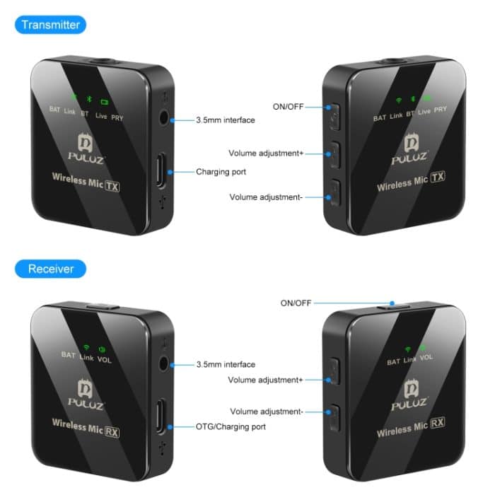 PULUZ 2 TX + 1 RX kabelloses Lavalier-Mikrofon, 2 TX + 1 RX – Bild 4