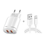 Tragbares Dual-USB-Reiseladegerät + 1 Meter USB-auf-Typ-C-Datenkabel, EU-Stecker