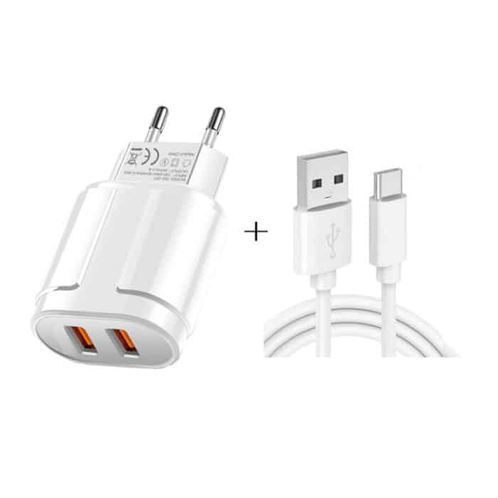 SYA001434701A.jpg Tragbares Dual-USB-Reiseladegerät + 1 Meter USB-auf-Typ-C-Datenkabel, EU-Stecker – Bild 1