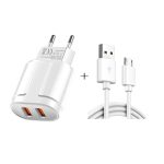 Tragbares Dual-USB-Reiseladegerät + 1 Meter USB-auf-Micro-USB-Datenkabel, EU-Stecker