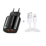 Tragbares Dual-USB-Reiseladegerät + 1 Meter USB-auf-8-Pin-Datenkabel, EU-Stecker